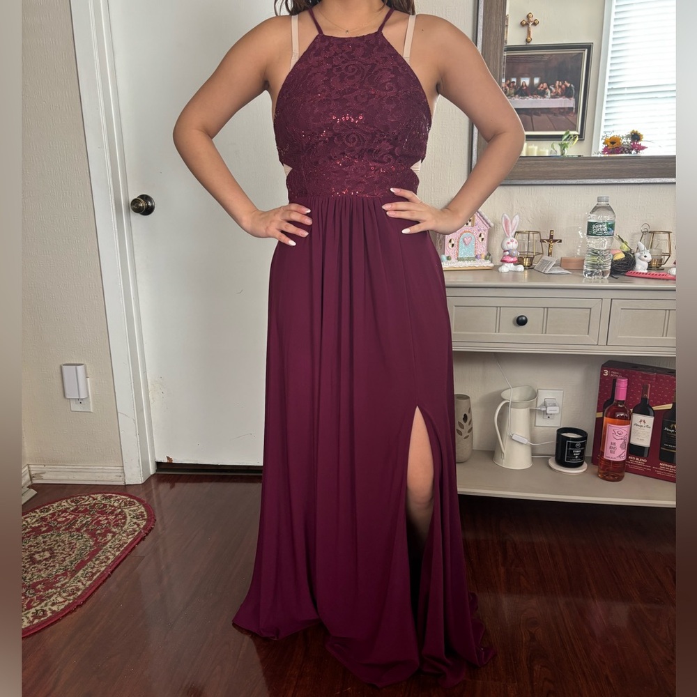 Burgundy Lace Halter Dress - Bridal
